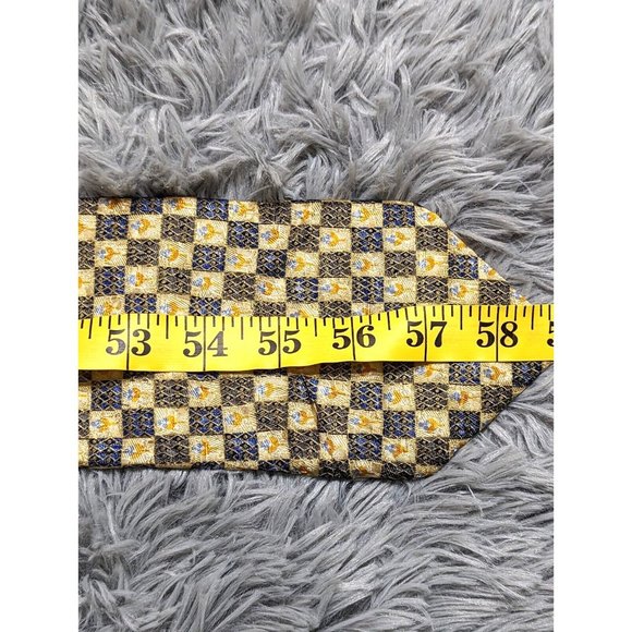 Ermenegildo Zegna Fine Silk Tie Yellow Blue‎ Gold Geometric Italy Designer Mens - Picture 11 of 12